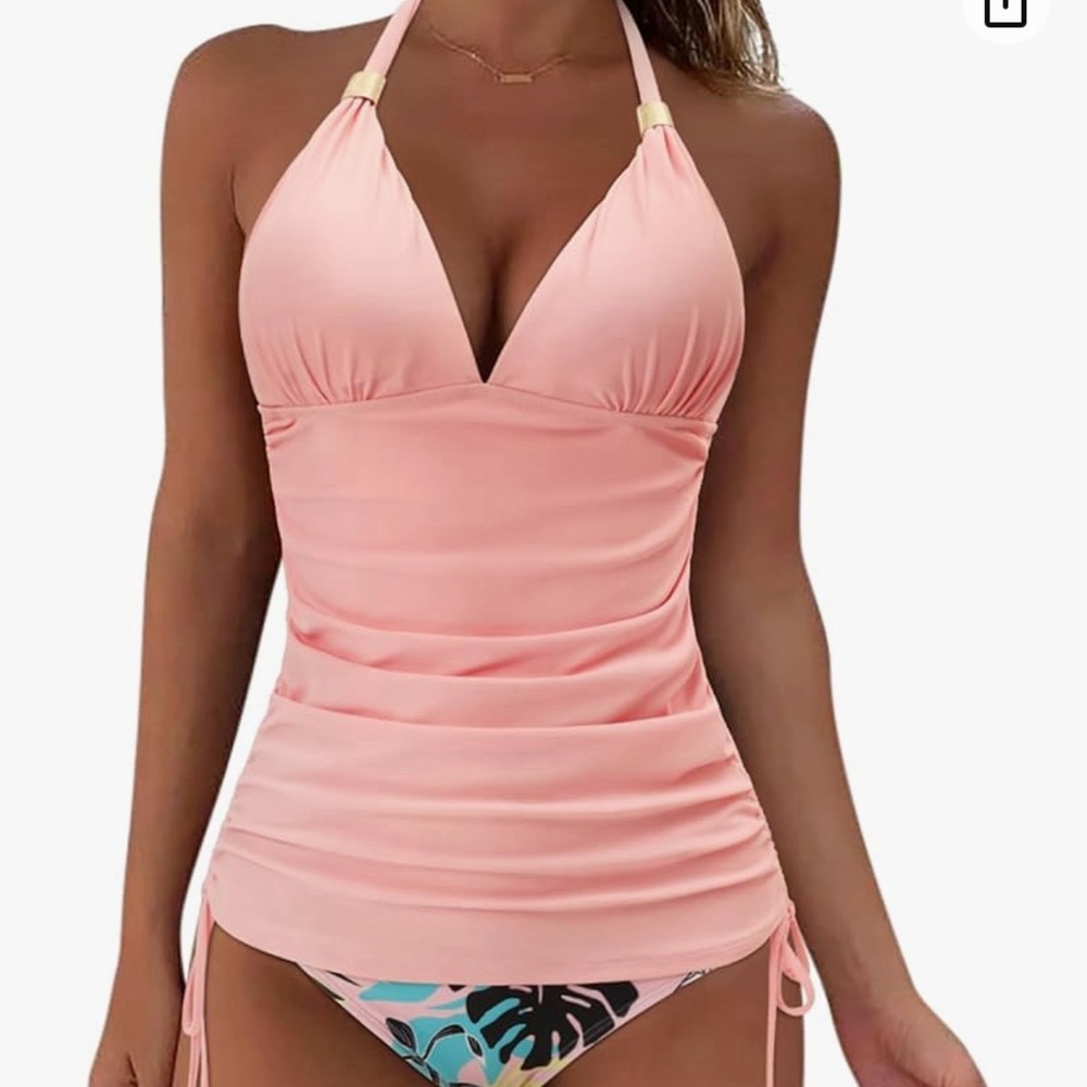 WOMAN HALTER TANKIN BATHING SUIT SEXY SLIMMING TUMMY CONTROL SWIMSUIT (L)